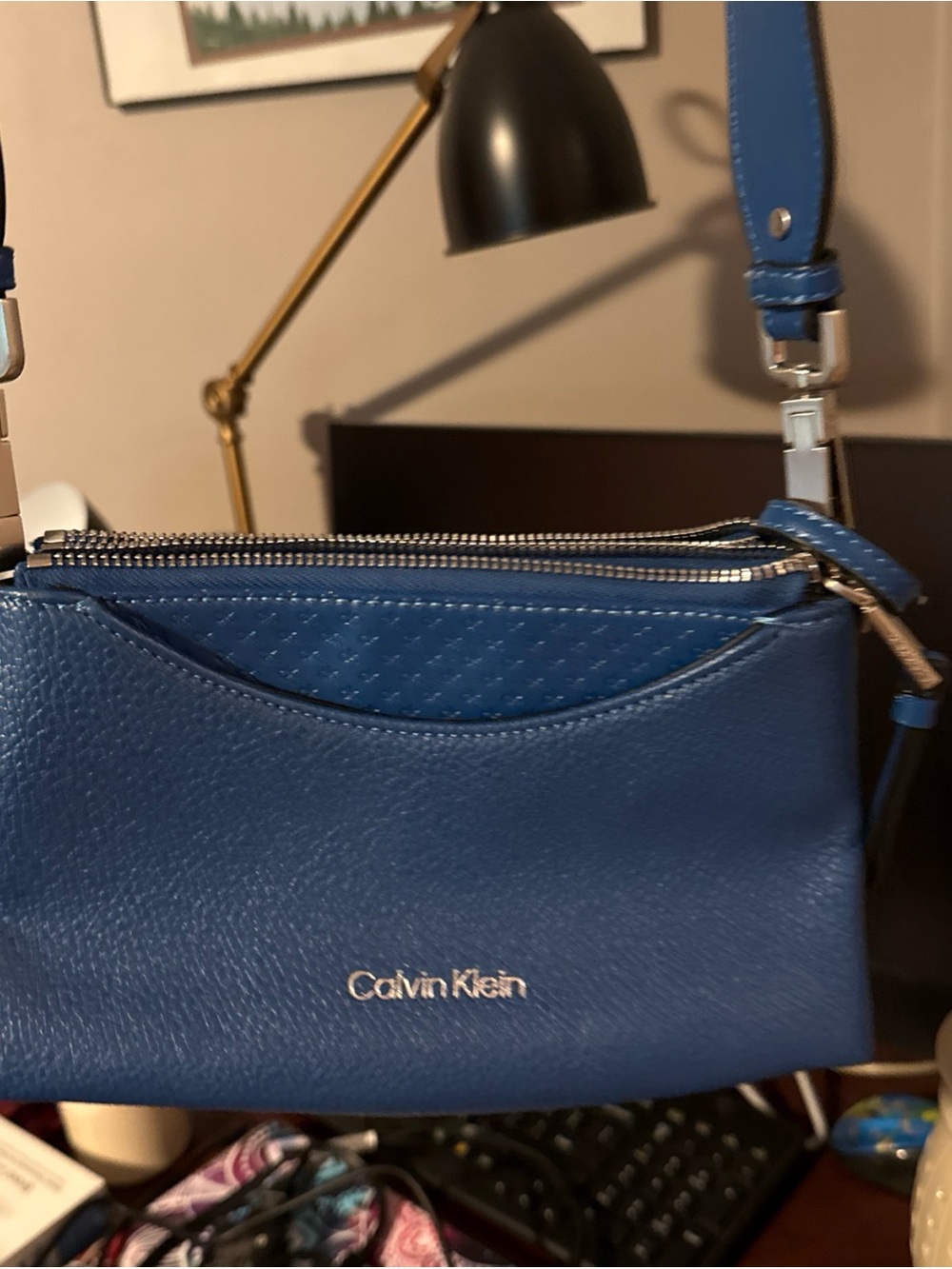 Calvin Klein Royal Blue Leather Crossbody Bag
